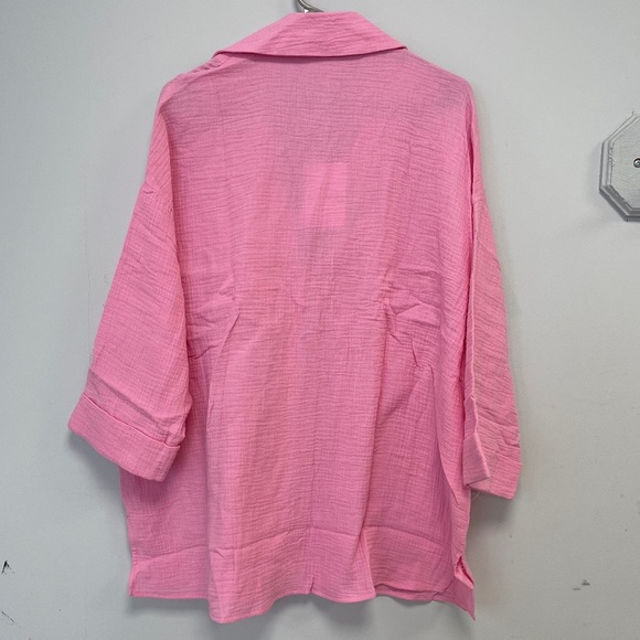 Show Me Your MuMu Pink Weekday Button Up Gauze Blouse - Large - NWT - Picture 3 of 6